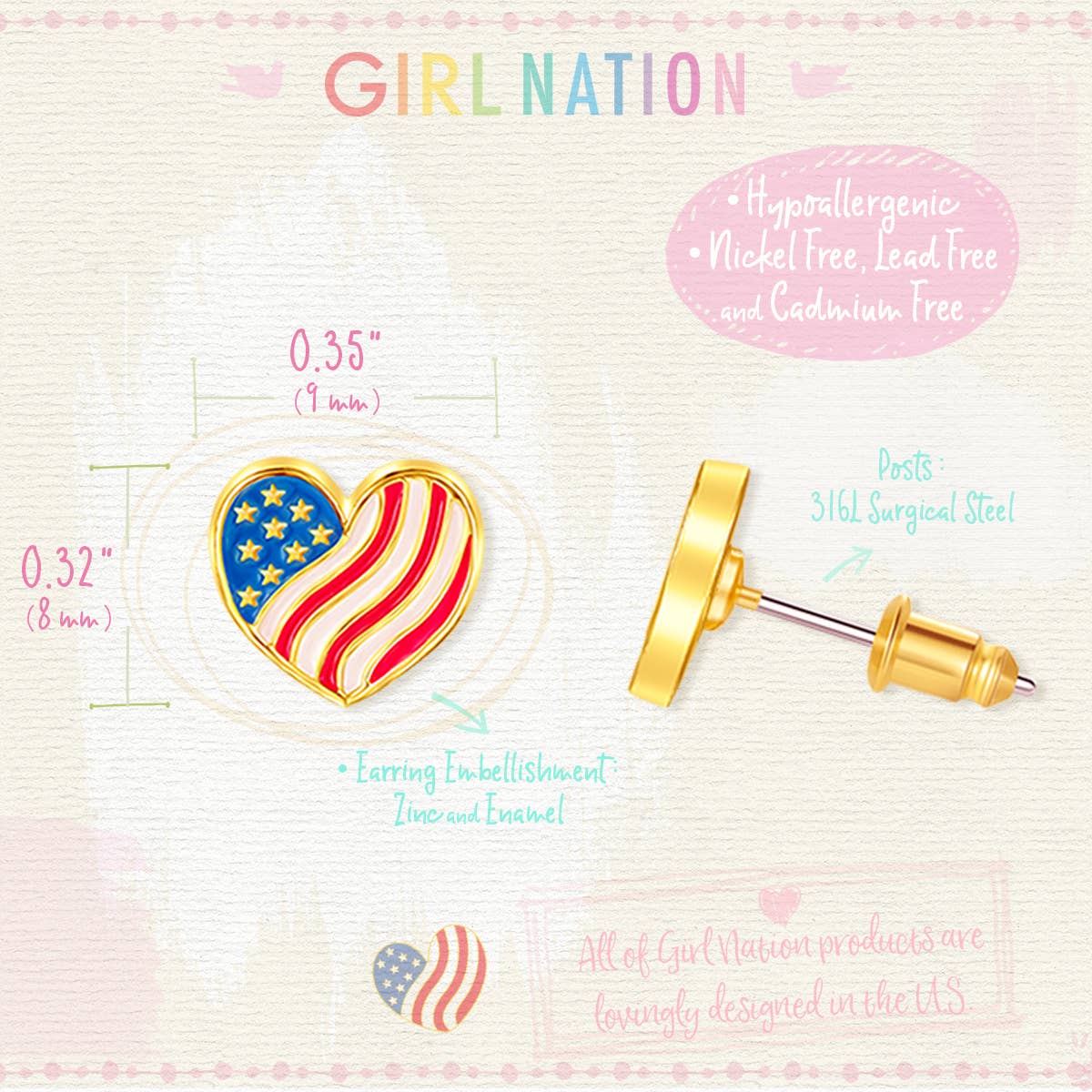 Heart of the USA | Cutie Stud Earrings | 4th of July